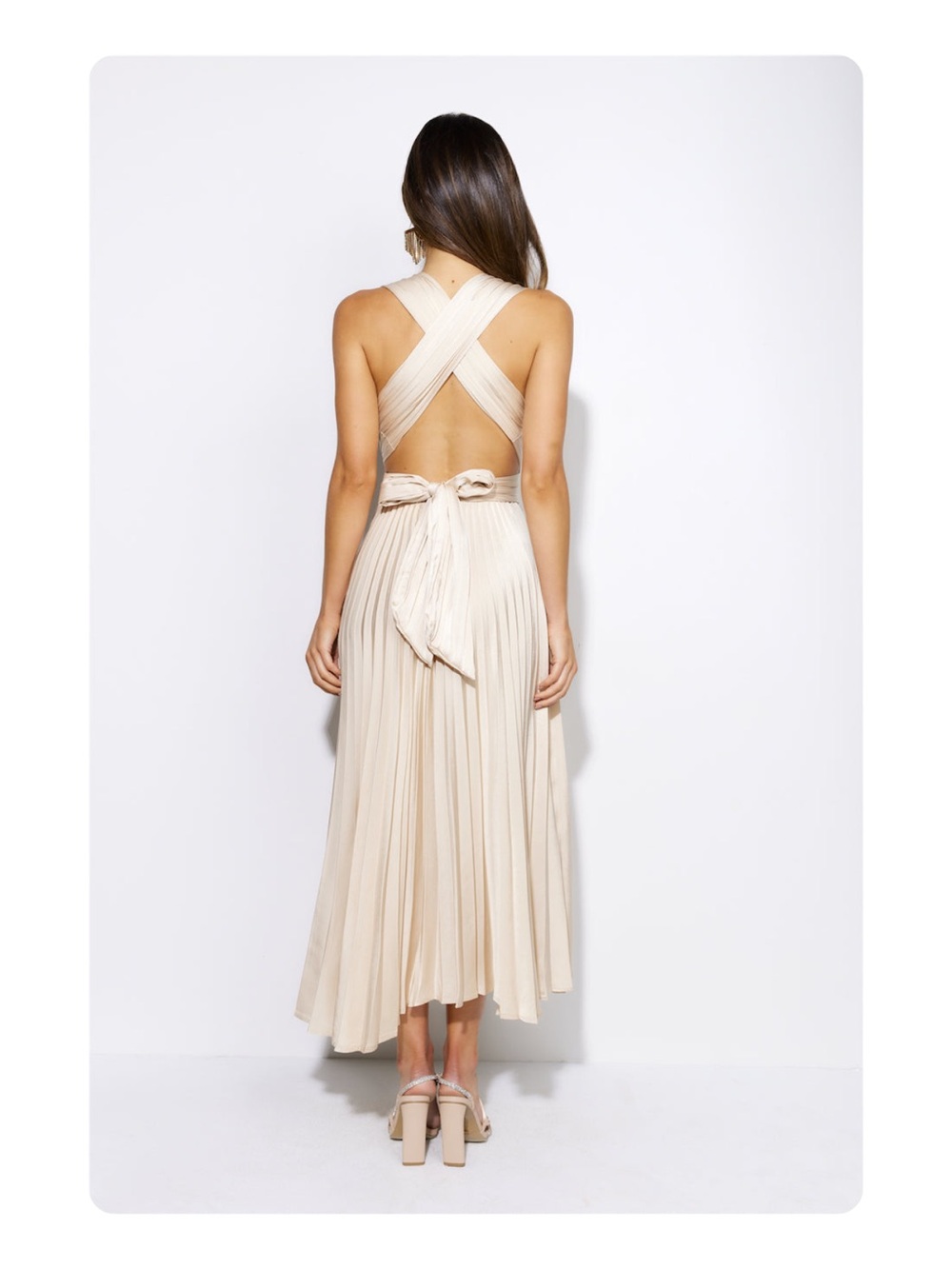 ★ Hello Molly Prime Asset Pleated Midi Gown Dress Champagne 8 ★ - Picture 6 of 17